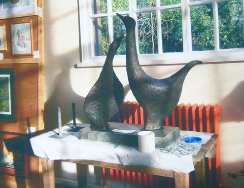 Bronze cast geese at a santon bridge village hall exhibition